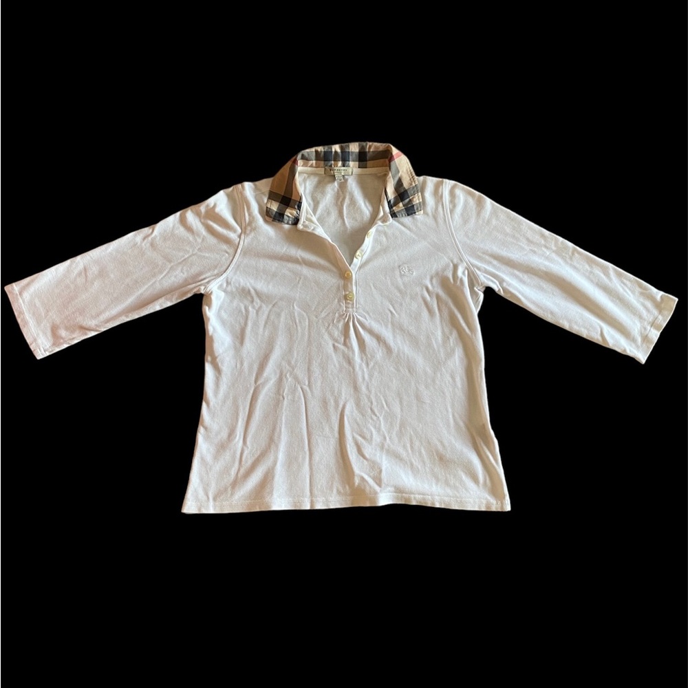 BURBERRY 3/4 SLEEVE WHITE POLO SIZE M